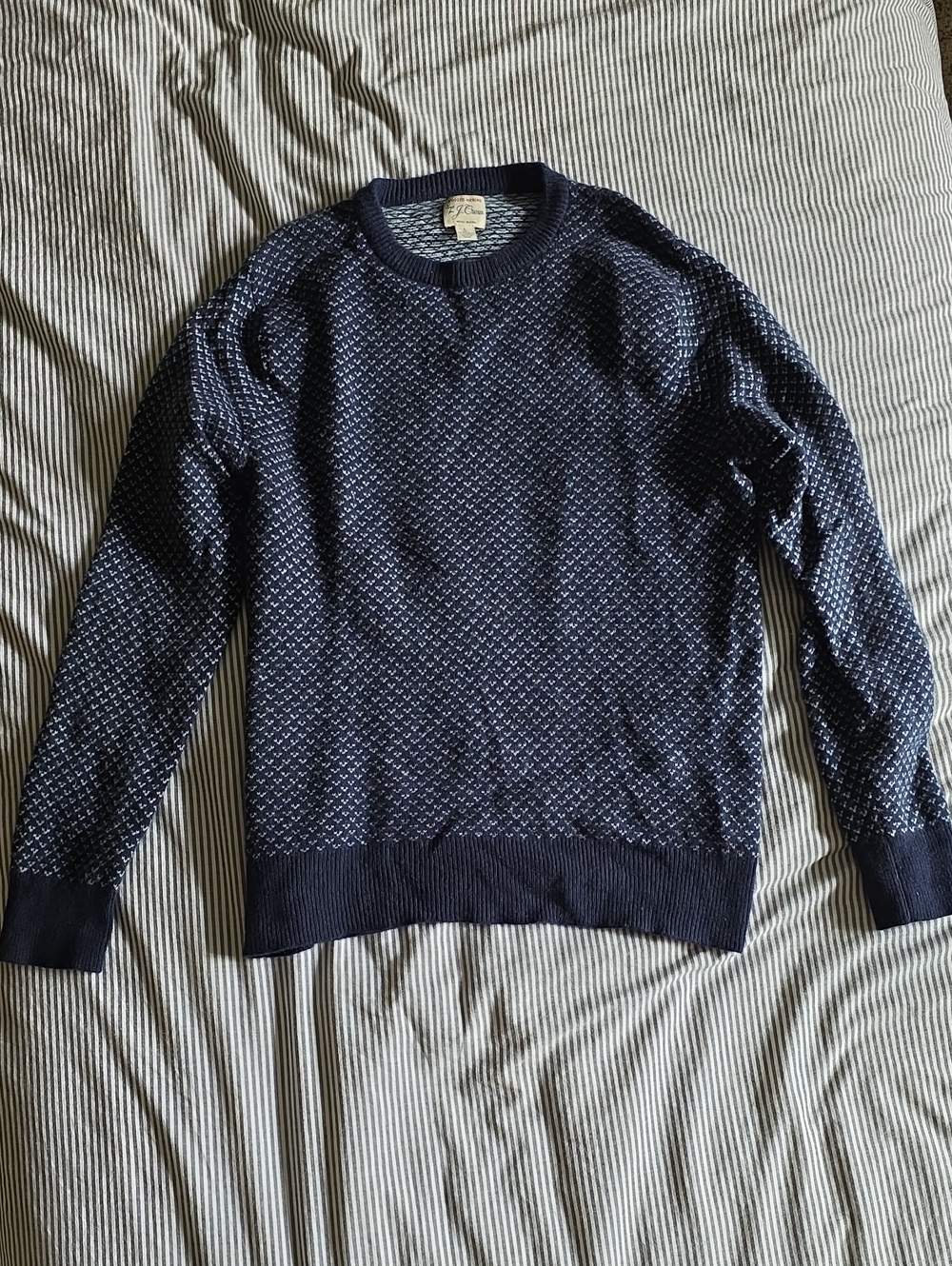 J. Crew Navy and White Patterned Crewneck Sweater - Men's
